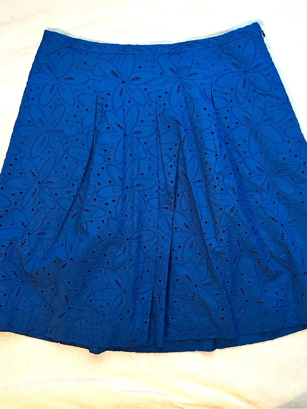 Talbots Royal Blue Floral Eyelet Embroidered Full Skirt 14P Petite Cotton Lined